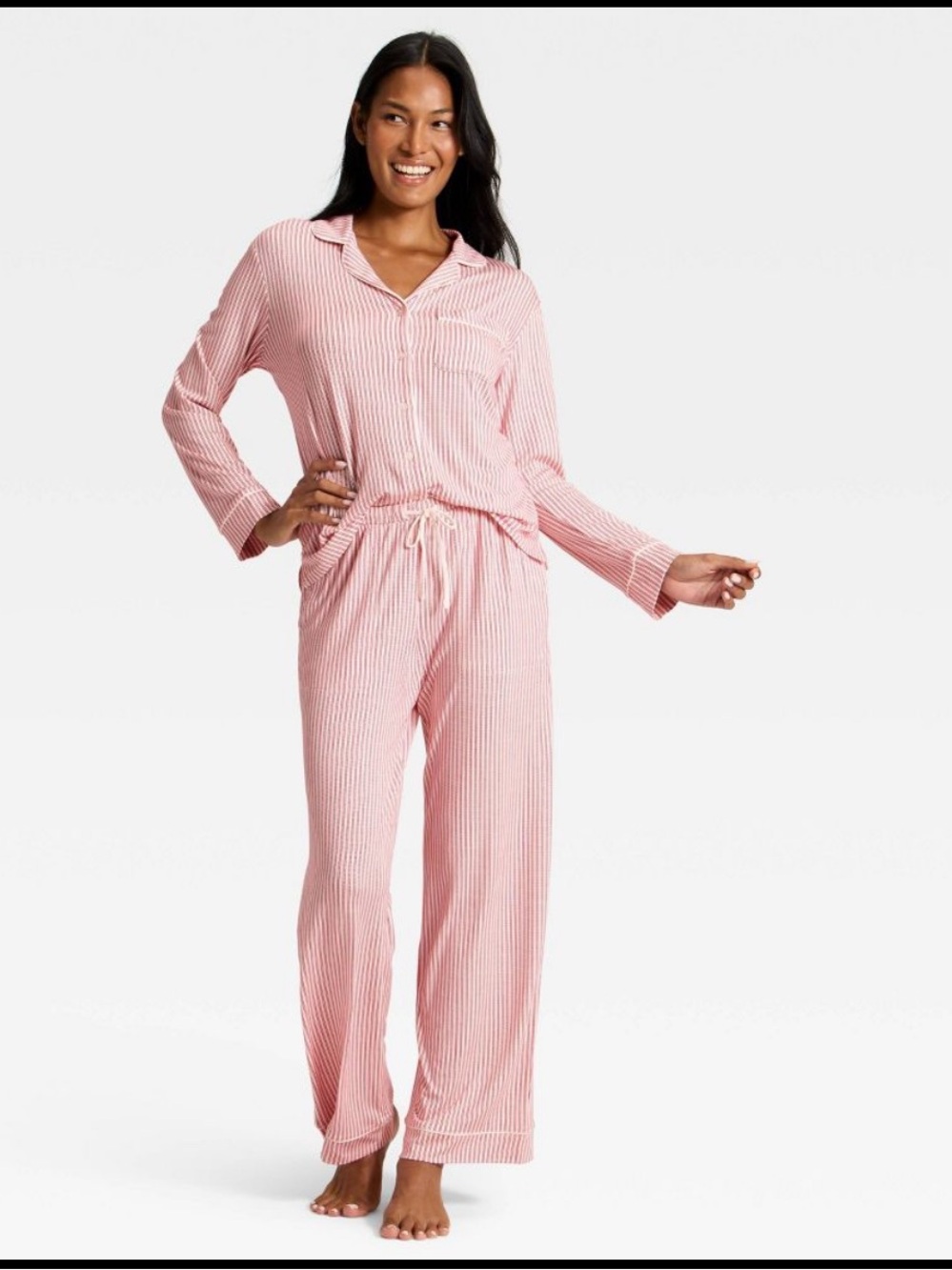 Auden Red Striped Long-Sleeve Pajama Set L NWOT